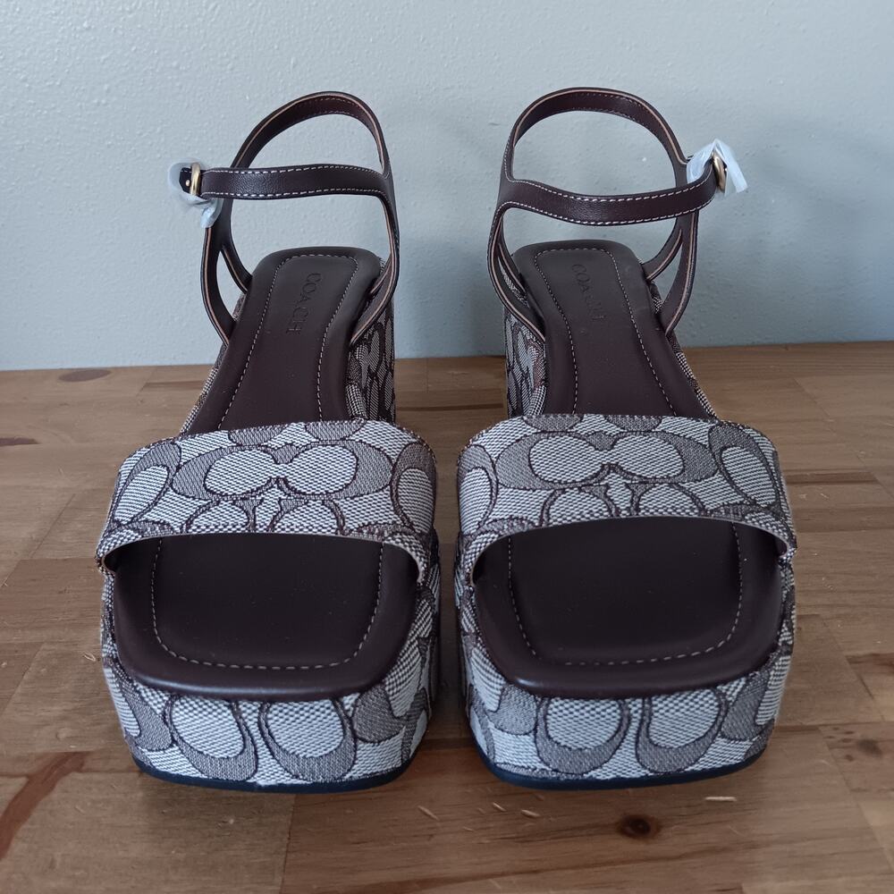 Coach Women Gale Wedge Sandal In Maple Signature Jacquard Platform Size 10 B